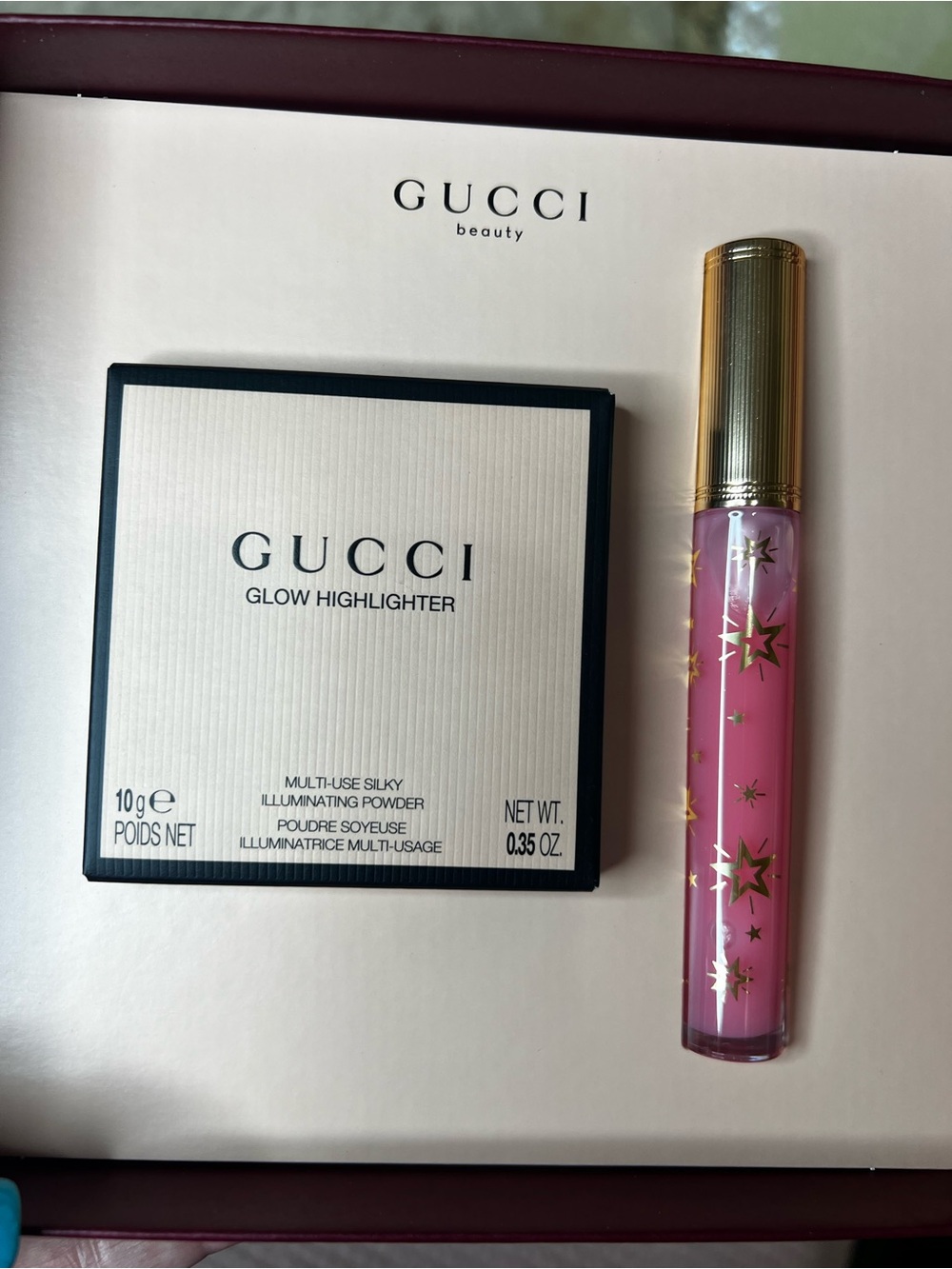 Gucci Beauty Glow Highlighter & Lip Gloss Gift Set Opal Pink Bertha Pink NIB
